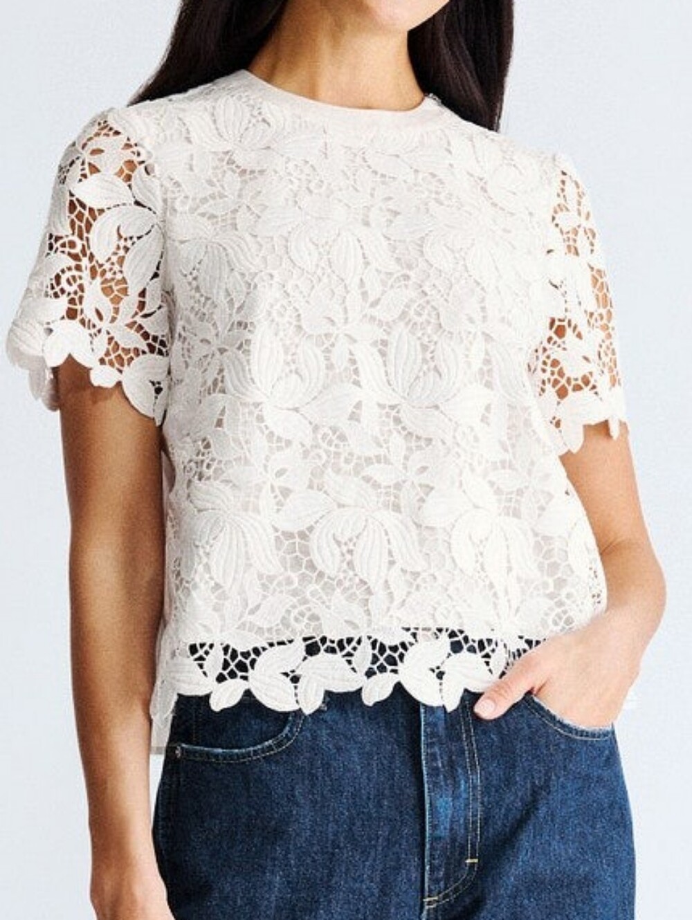 Derek Lam 10 Crosby Lace Crew Neck Blouse Tops Crew Neck Short Sleeve Size S